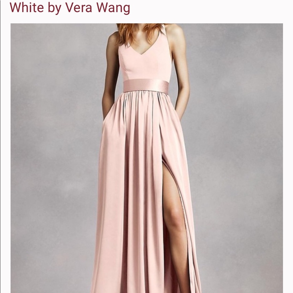 Vera Wang Pink White Petal Size 10~ V Neck Bow T Back Maxi Formal Dress S